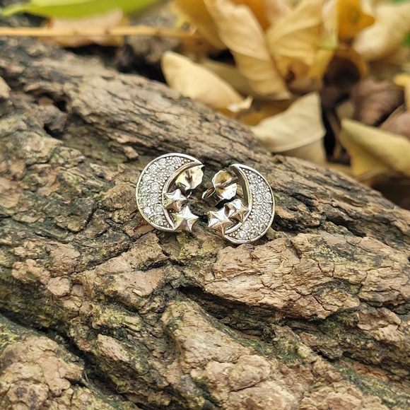 Jewelry - Silver Moon And Stars Ear Studs NWOT